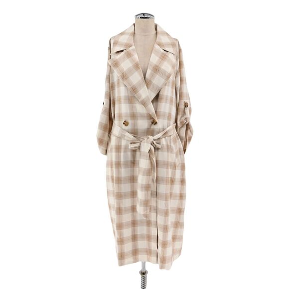 CARA SANTANA Jacket Womens Sz L She‎ Loves The Attention Plaid Print Trench Coat - Picture 1 of 15